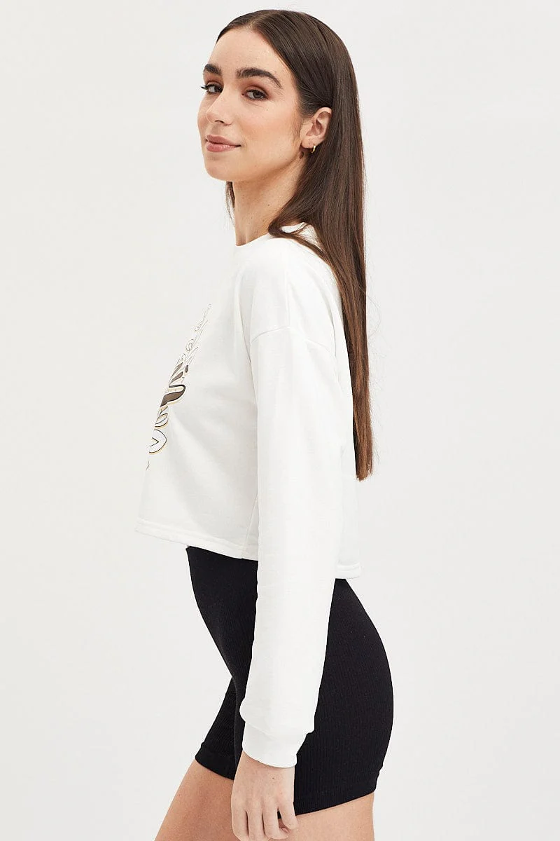 White Graphic Sweater Long Sleeve