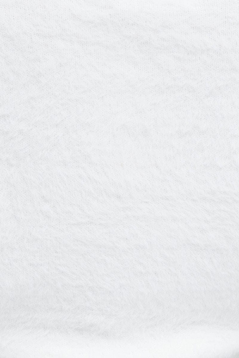 White Fluffy Knit Jumper Long Sleeve