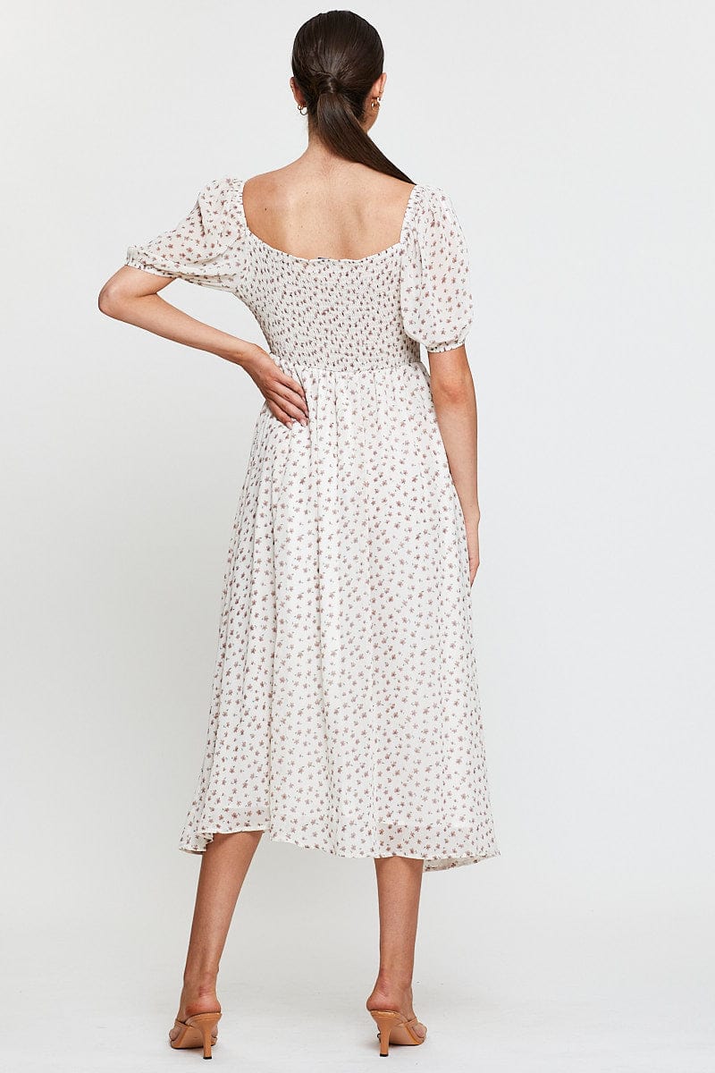 Print Midi Dress Short Sleeve Round Neck