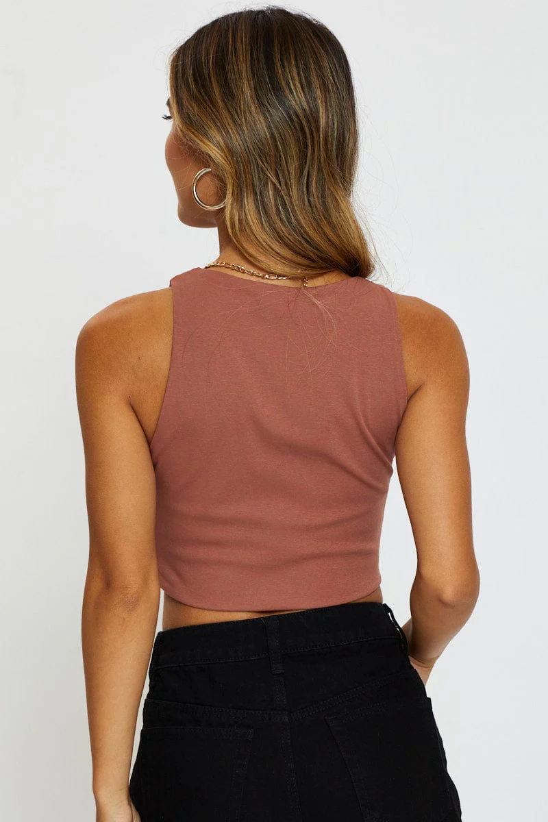 Brown Crop Top Long Sleeve