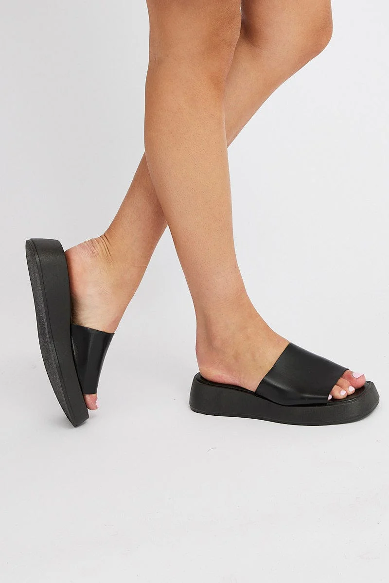 Black Wedge Slide Sandals