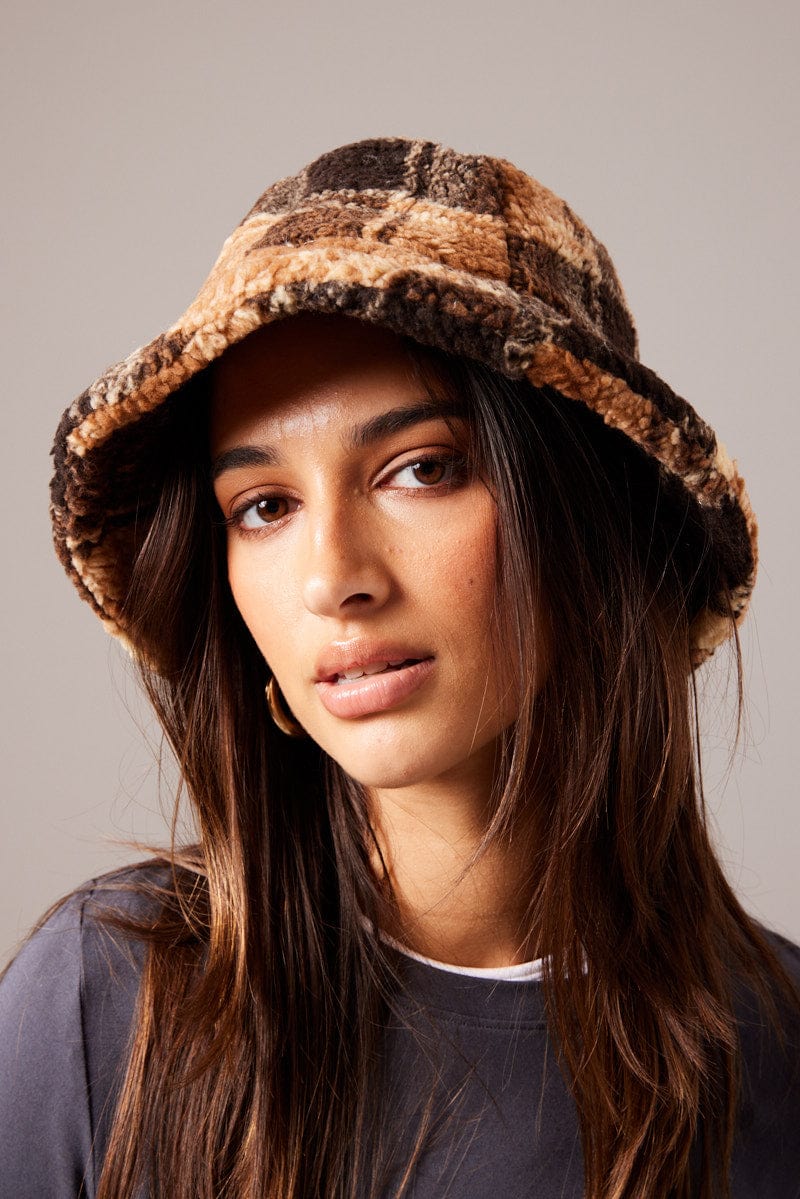 Brown Check Bucket Hat