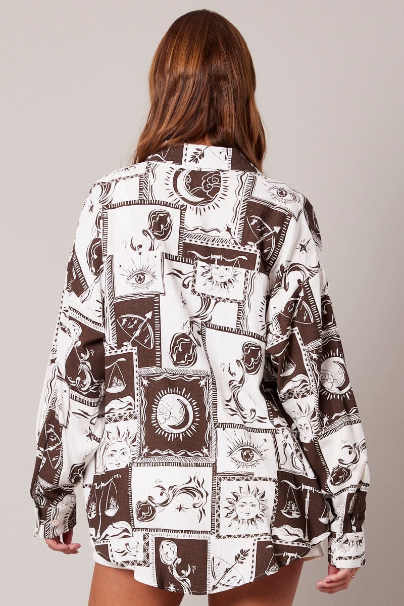 Brown Abstract Relaxed Shirt Long Sleeve