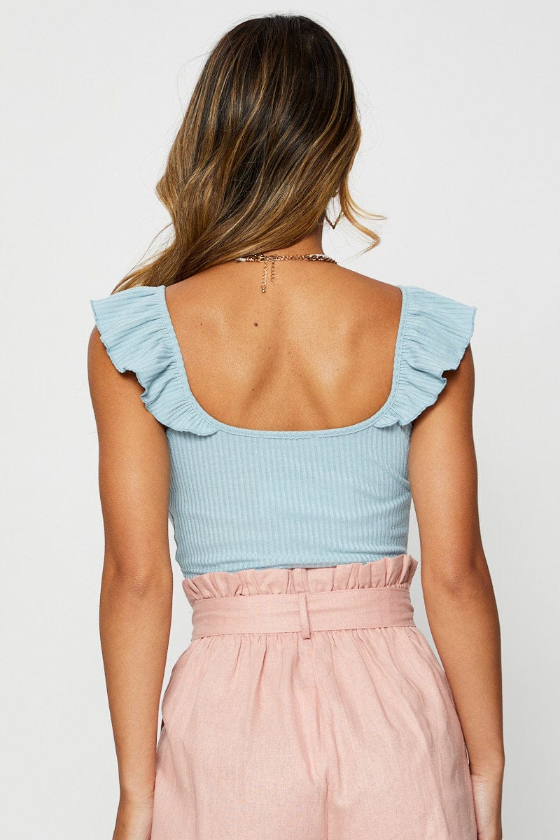 Blue Frill Detail Top Crop