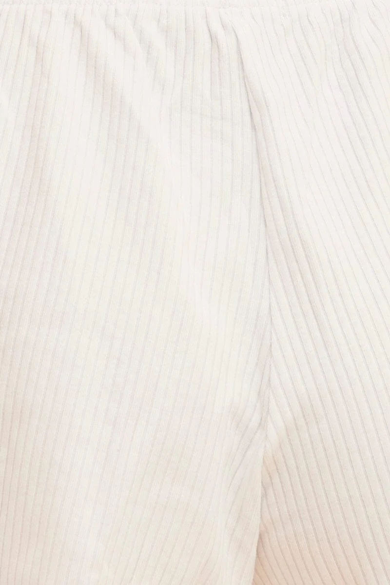 White Prea Rib Drawstring Short