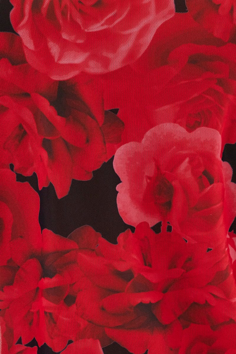 Red Abstract Mesh Cardigan Long Sleeve