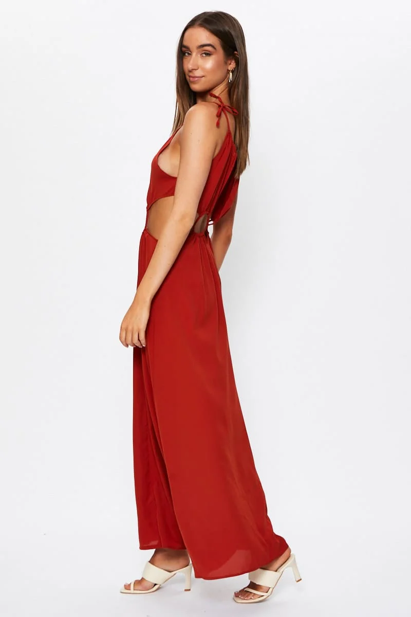 Brown Cut Out Maxi Dress
