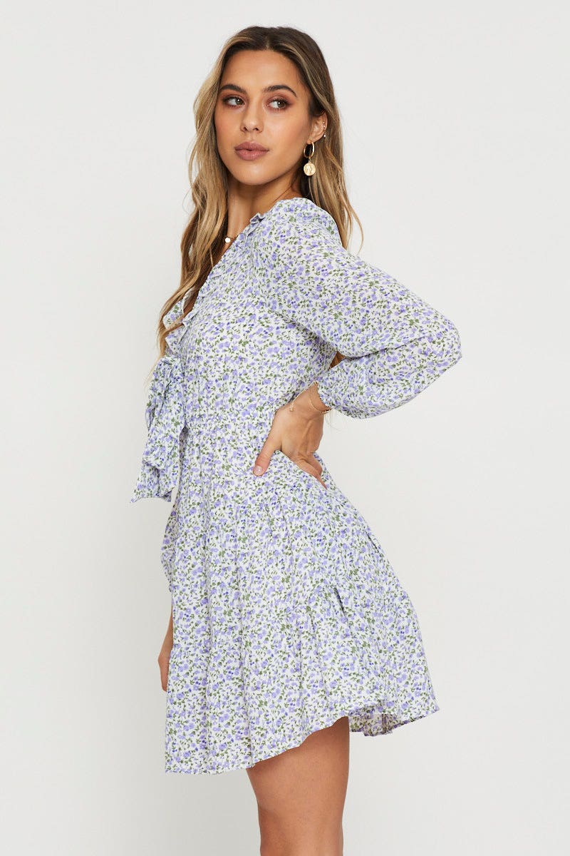 Print Mini Dress Long Sleeve