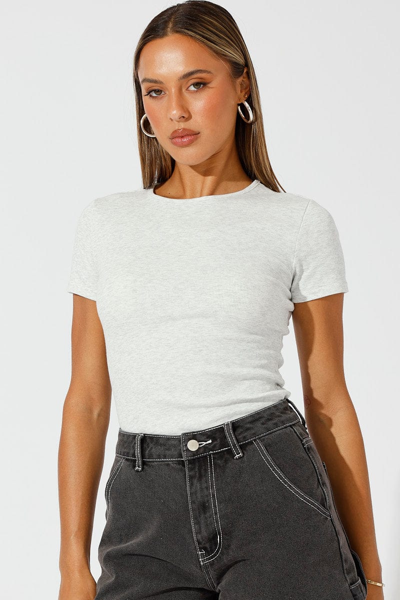 Grey Longline T Shirt Short Sleeve Crew Neck