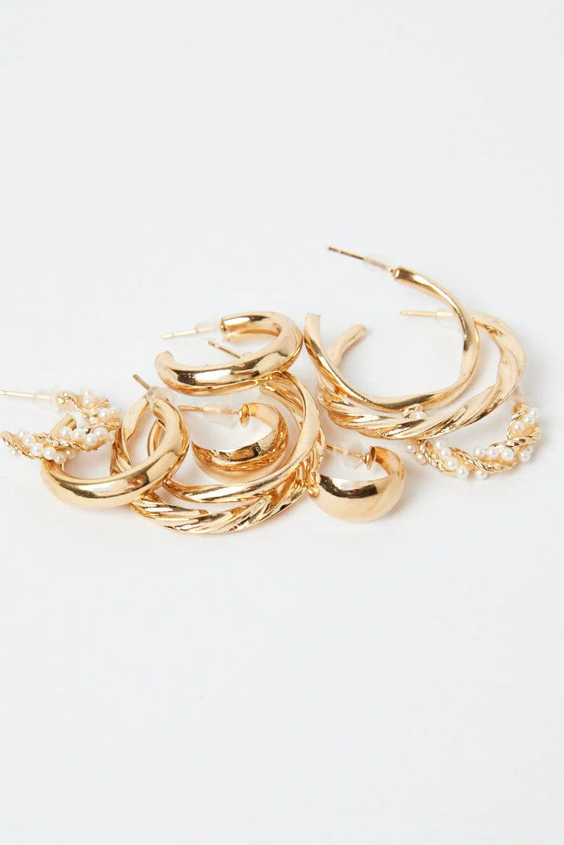 Gold 5 Pack Hoop Earrings Set
