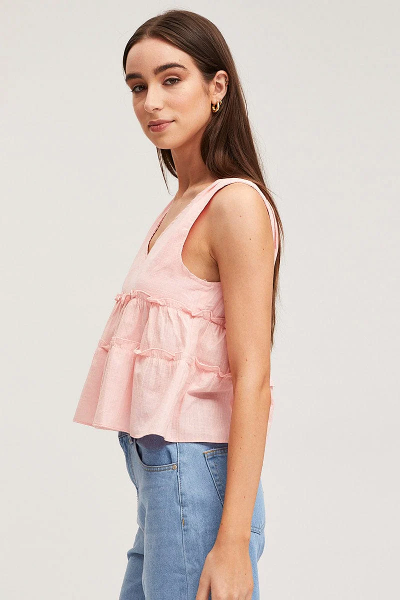 Pink Swing Top Sleeveless V-Neck