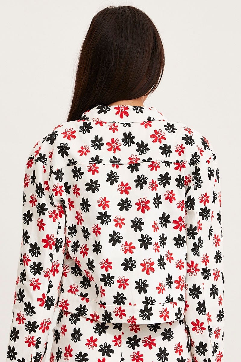 Print Crop Jacket Long Sleeve