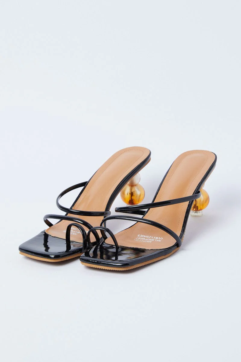 Black Strappy Mid Heeled Mules