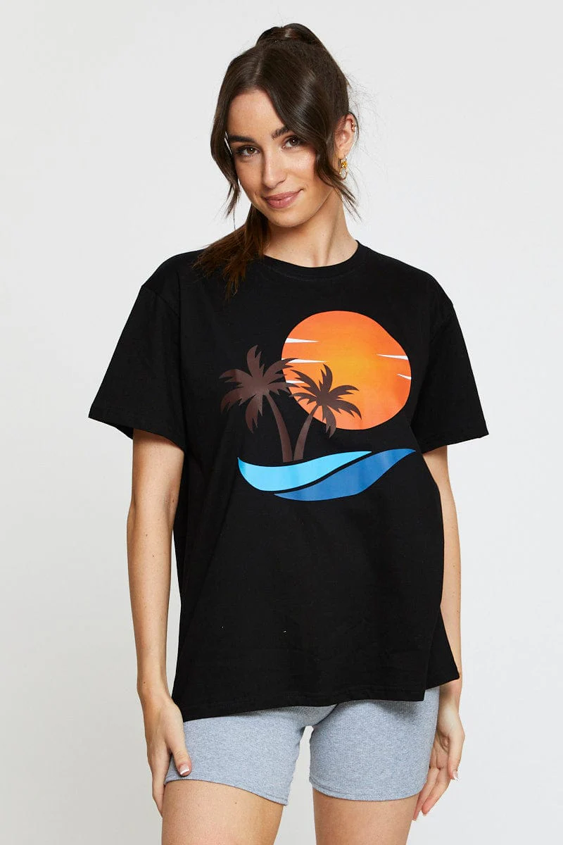 Black Graphic T Shirt Short Sleeve