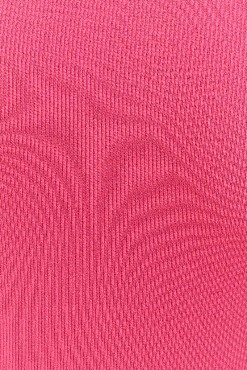 Pink One Shoulder Crop Top Ring Ribbed