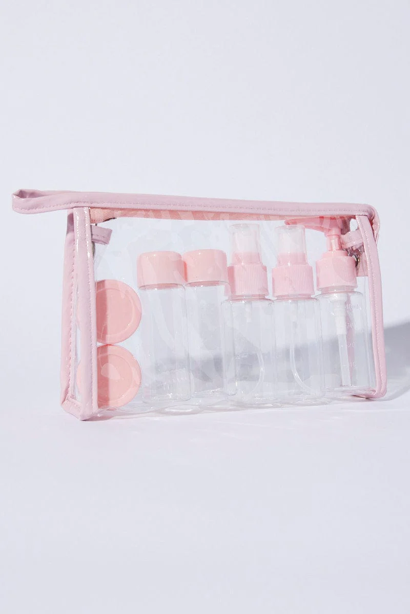 Pink 10pcs Portable Travel Bottles Set