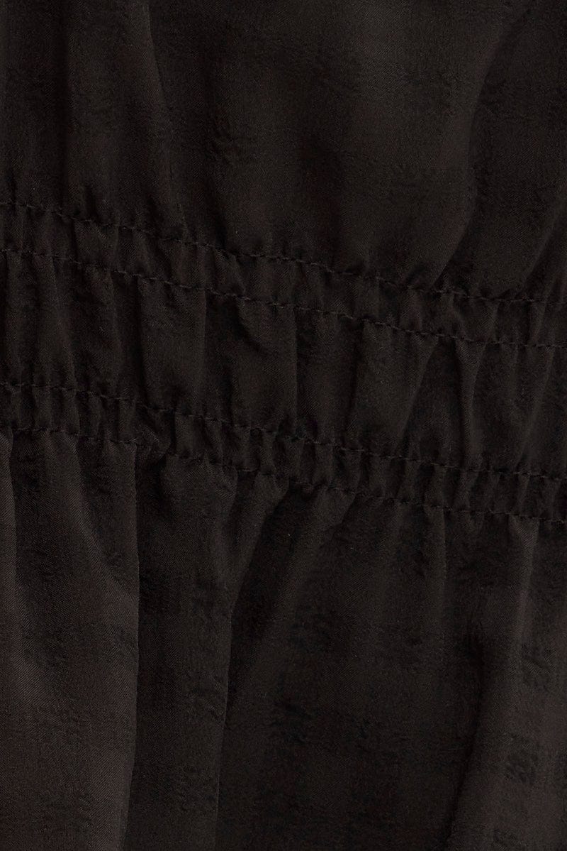 Black Ruffle Top Self Check Strap Gathered Waist Crop