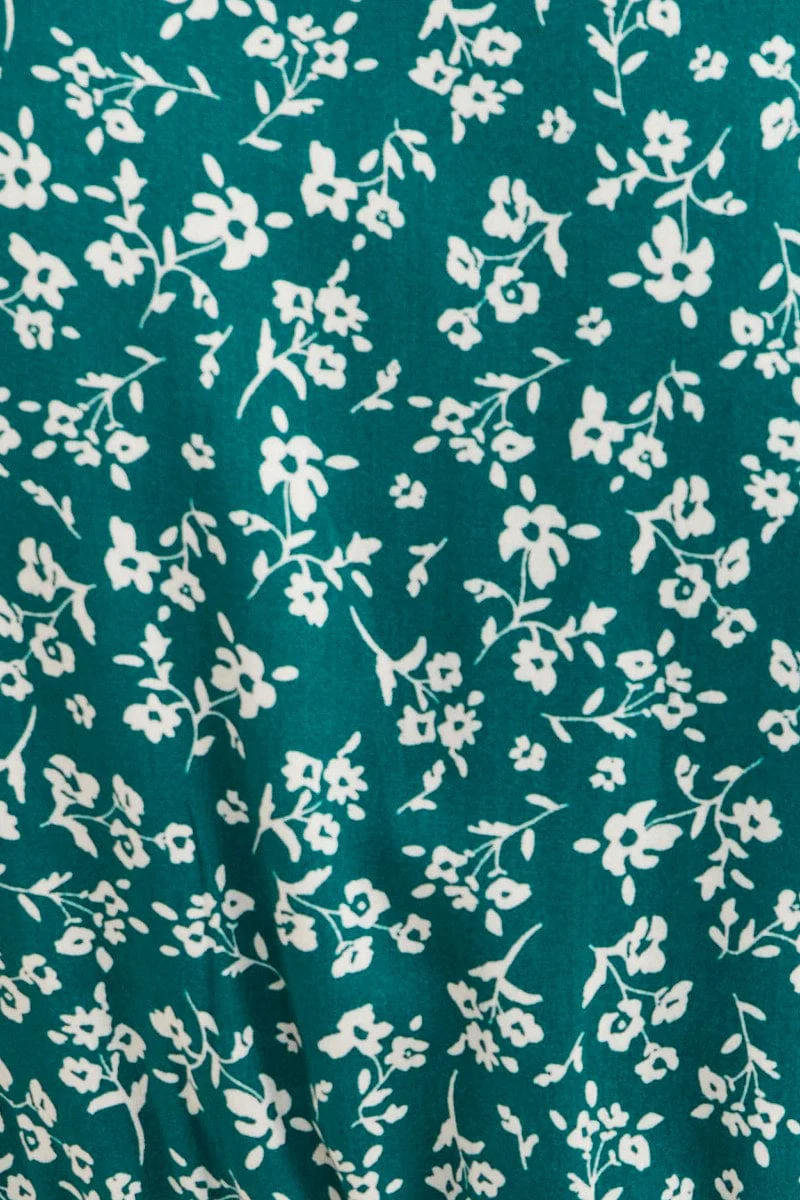 Green Ditsy Short Sleeve Floral Mini Skater Dress