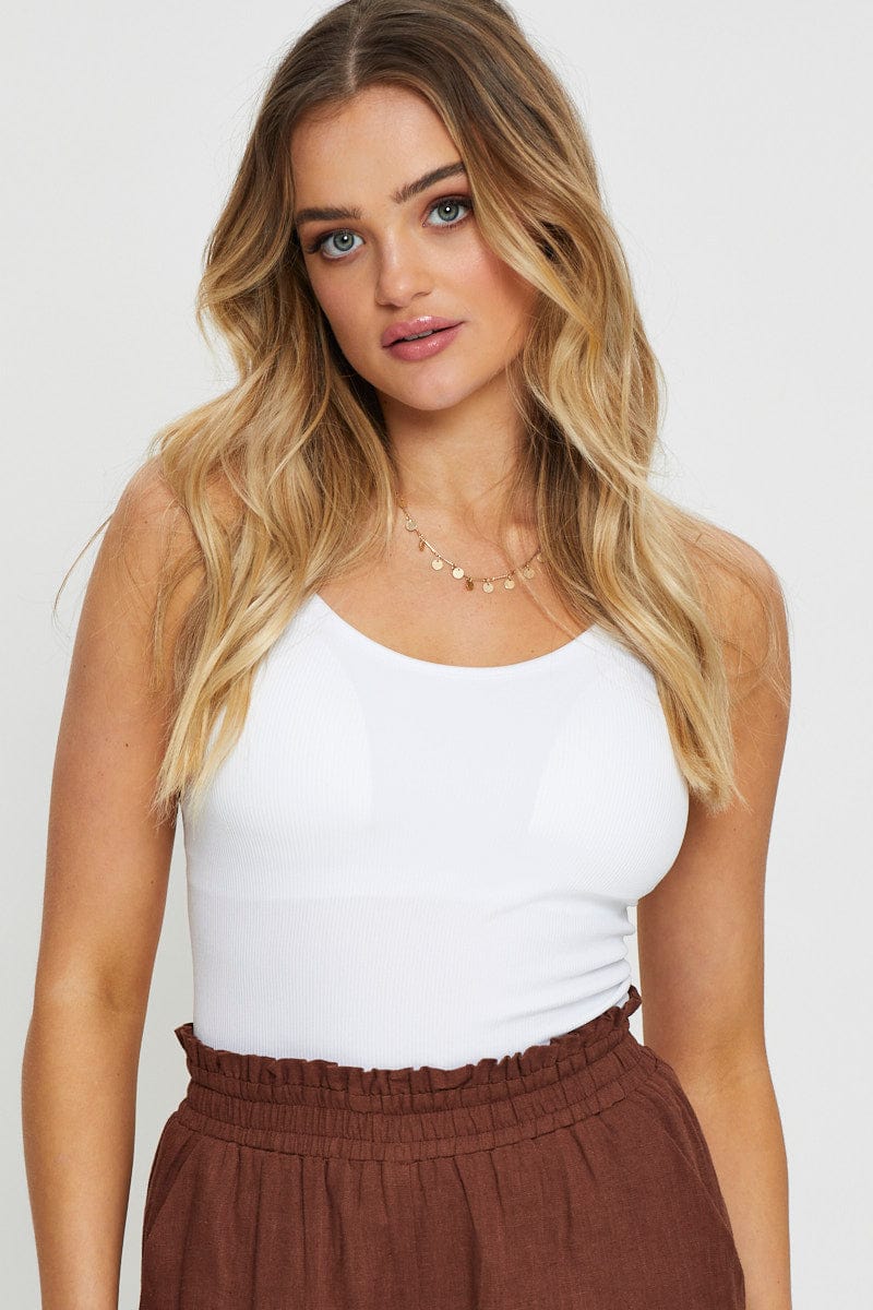 White Singlet Top Round Neck Seamless