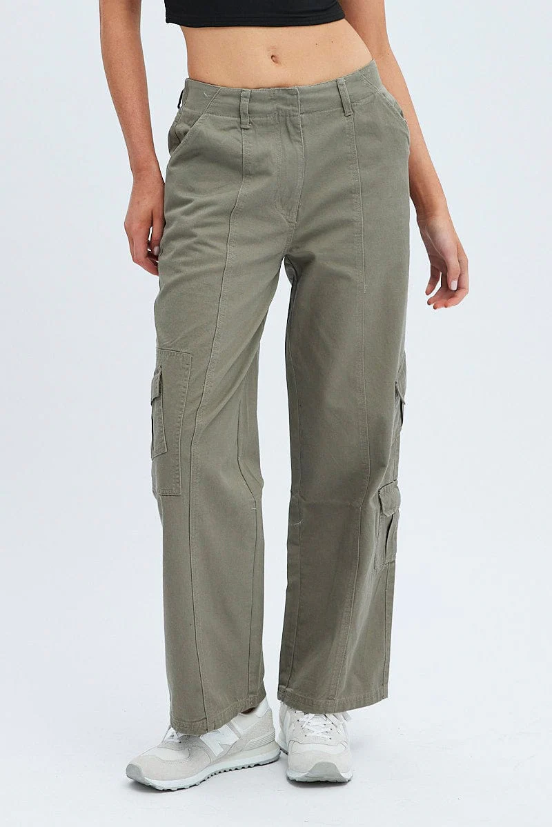 Grey Cargo Pants Low Rise