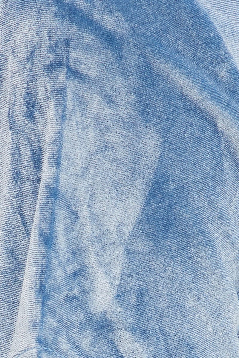 Blue Velour Short Sleeve Zip Lounge Hoodie