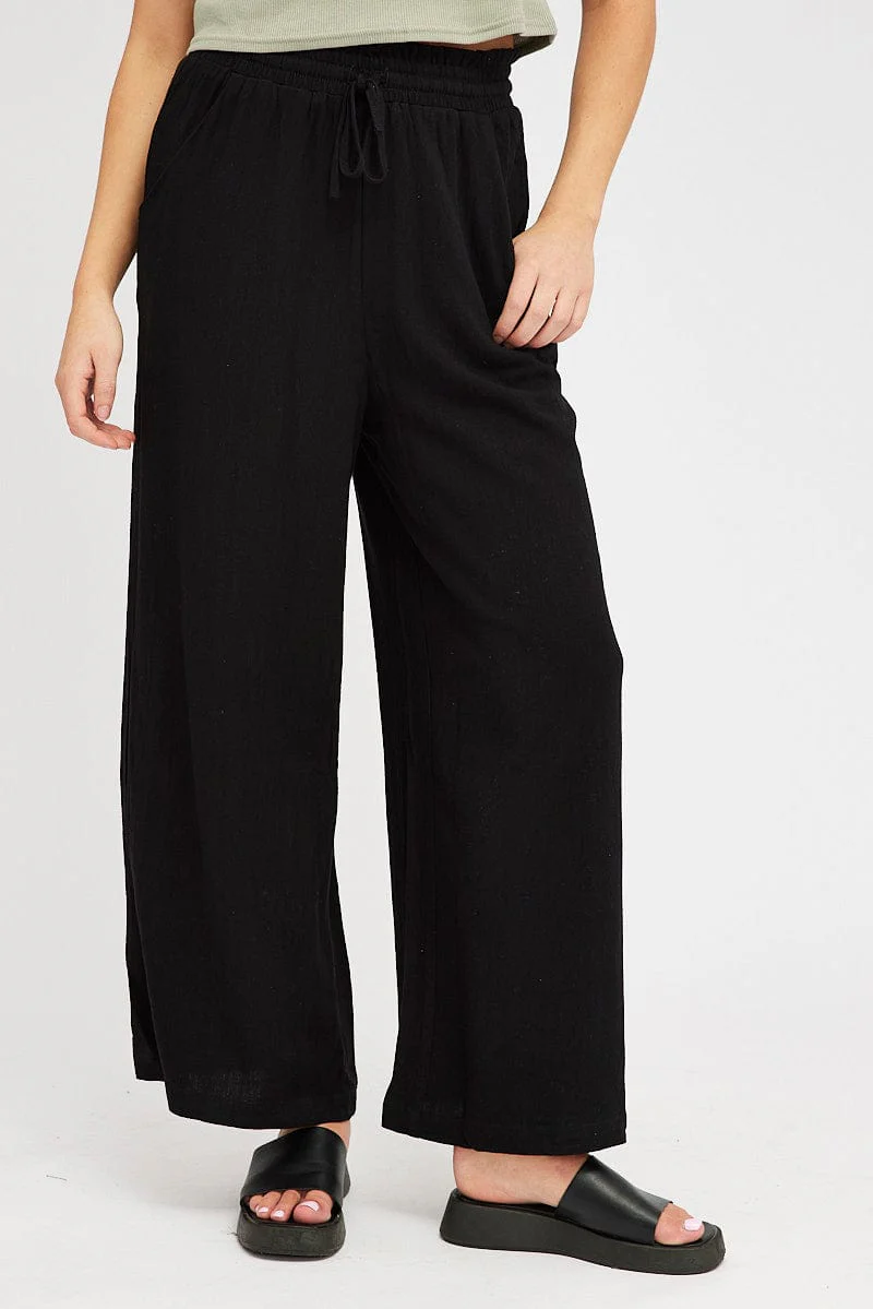 Black Wide Leg Pants High Rise