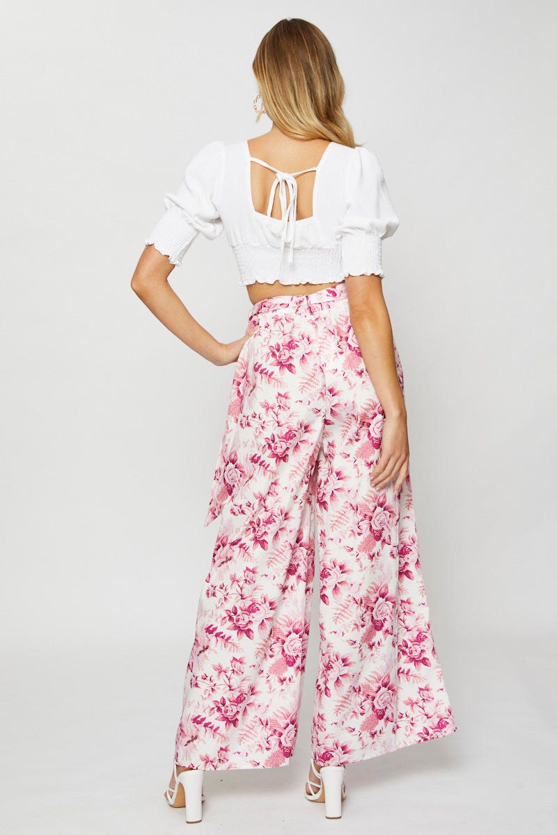 Print Wide Leg Pants High Rise