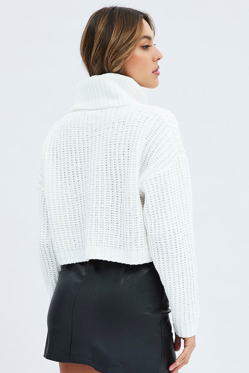 White Knit Jumper Turtle Neck Chenille