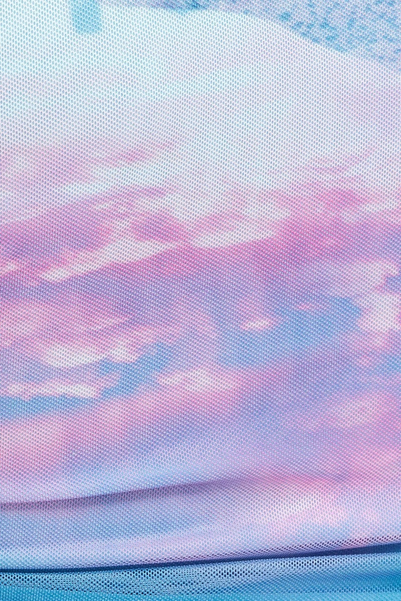 Pink Abstract Top Long Sleeve Crew Neck Print Mesh