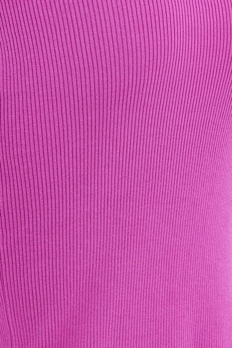 Pink Knit Dress Cold Shoulder Mock Neck Midi Rib