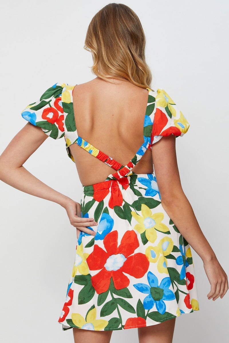 Print Mini Dress Short Sleeve Evening