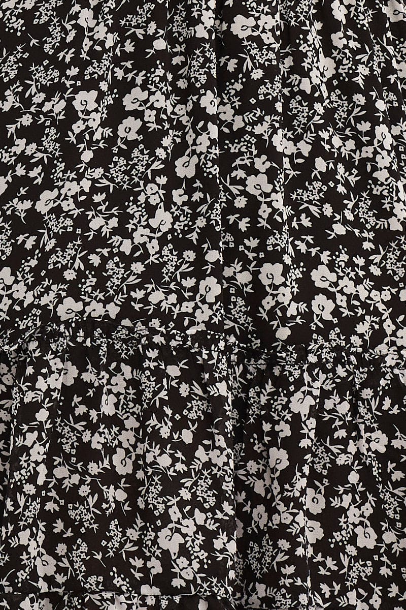 Ditsy Print Flutter Sleeve Tiered Dress