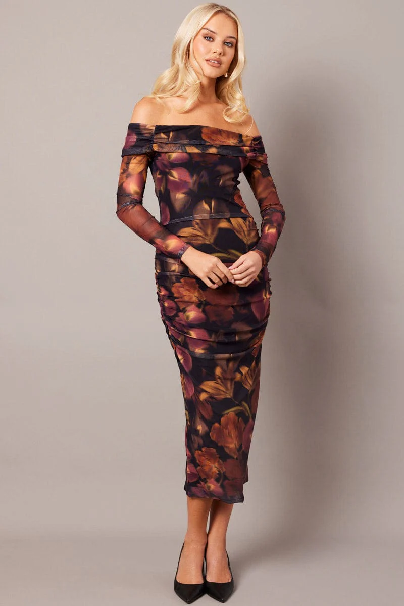 Multi Floral Bodycon Dress