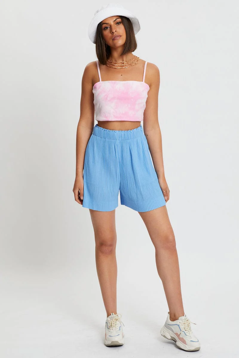 Blue Elastic Waist Track Short