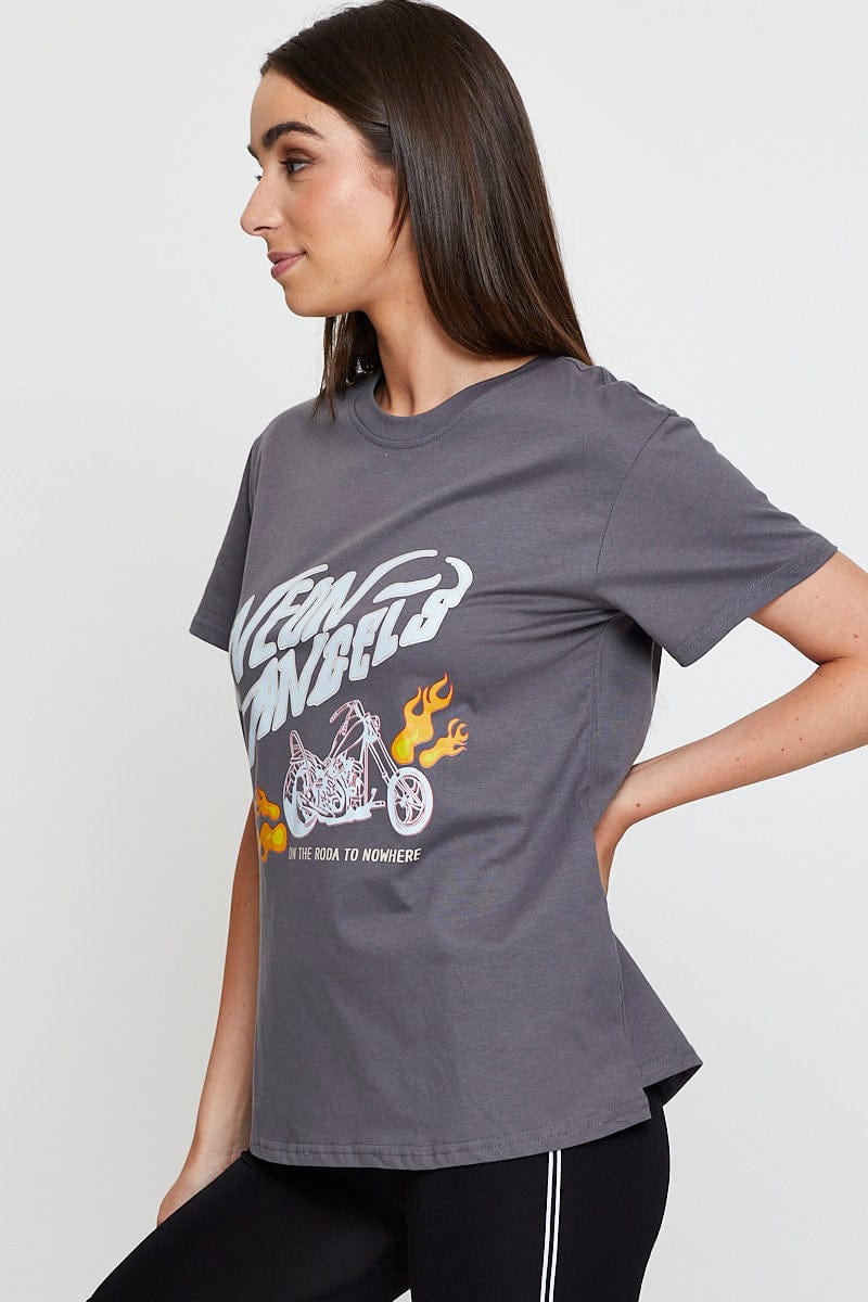 Grey Graphic T Shirt Short Sleeve