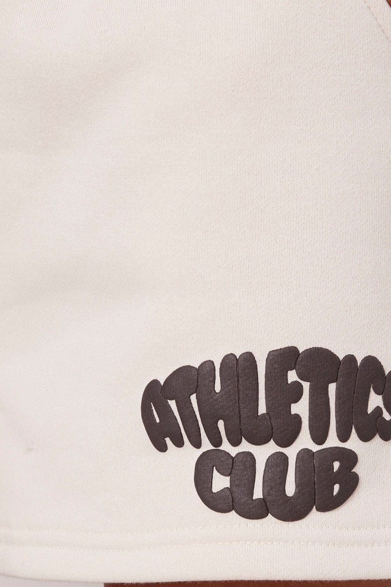 Beige Track Shorts High Rise Elastic Waist