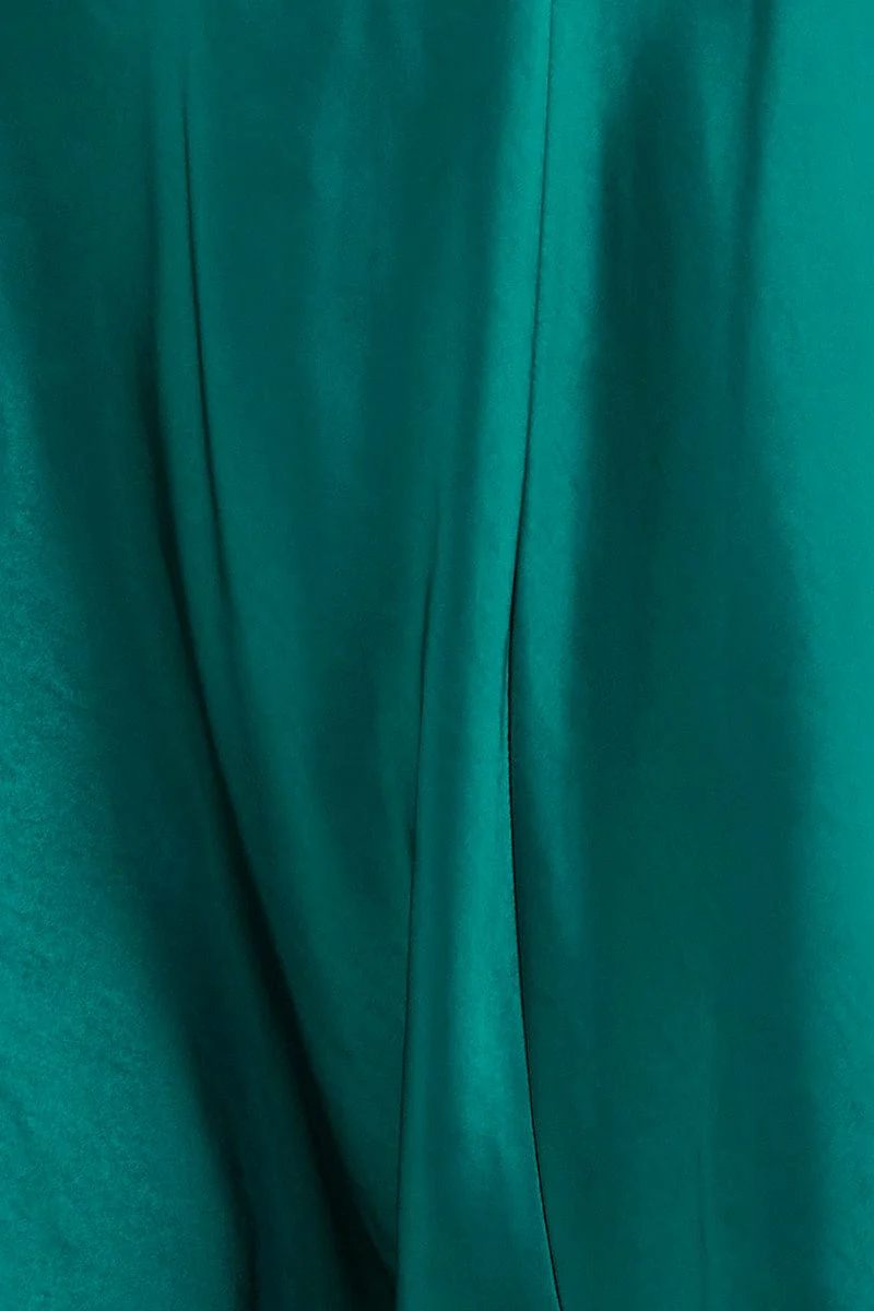Teal Slip Skirt Satin Midi