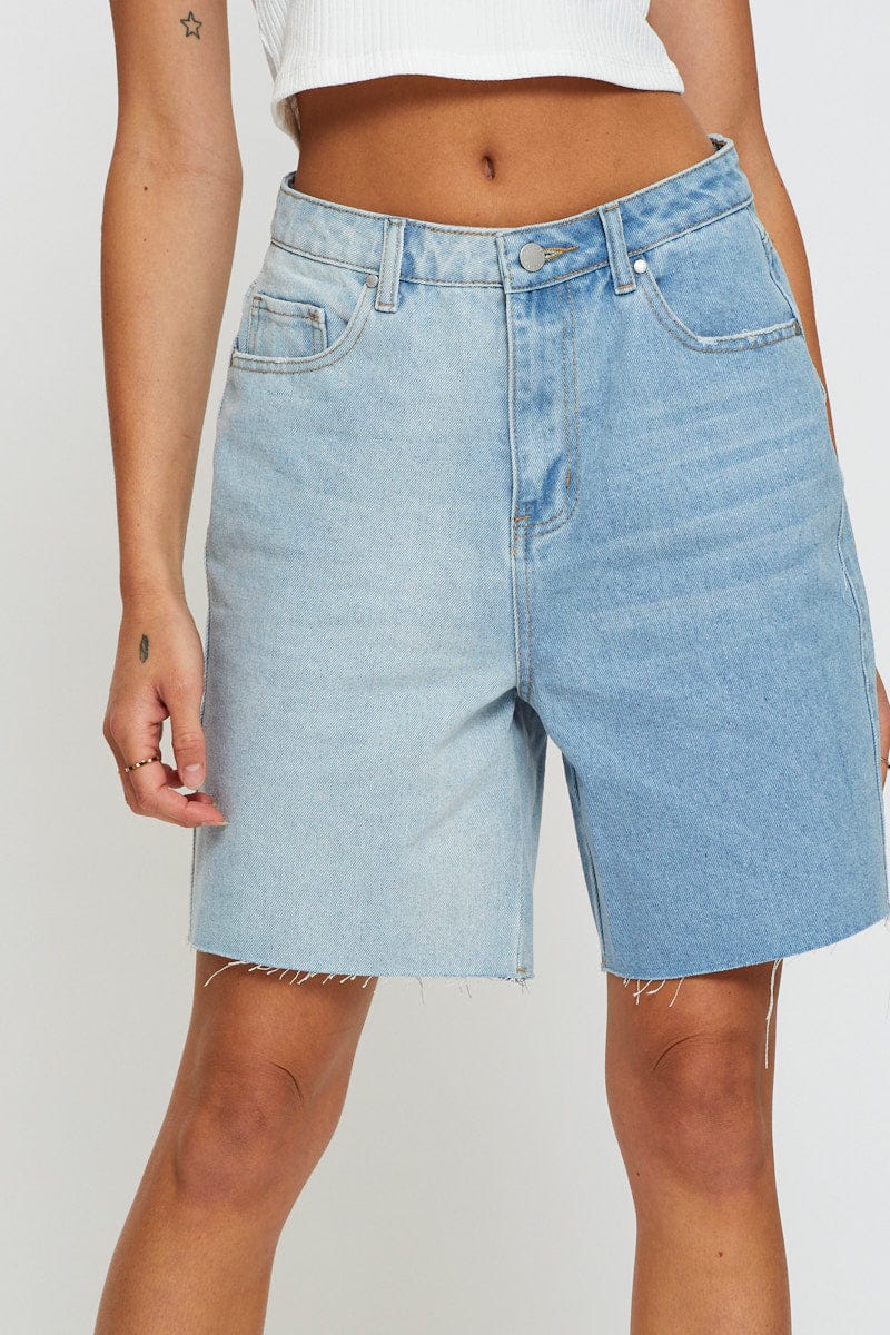 Blue Relaxed Denim Shorts High Rise
