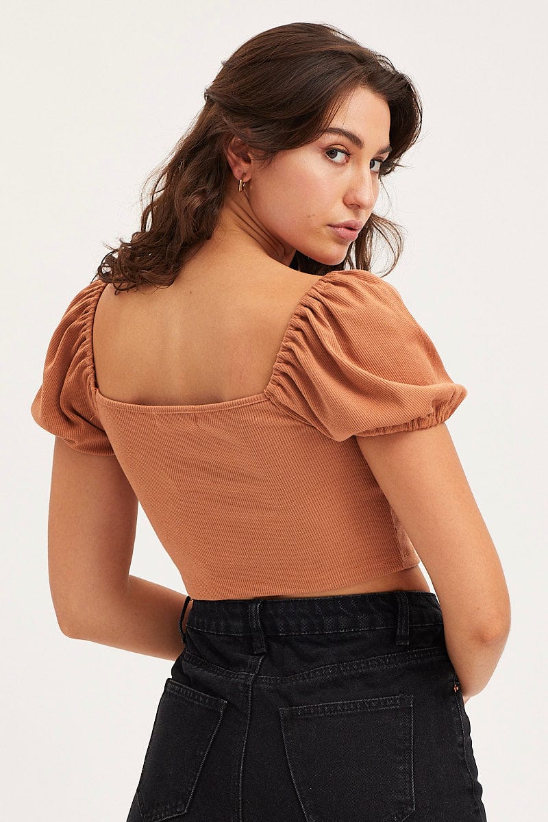 Brown Top Short Sleeve Cami