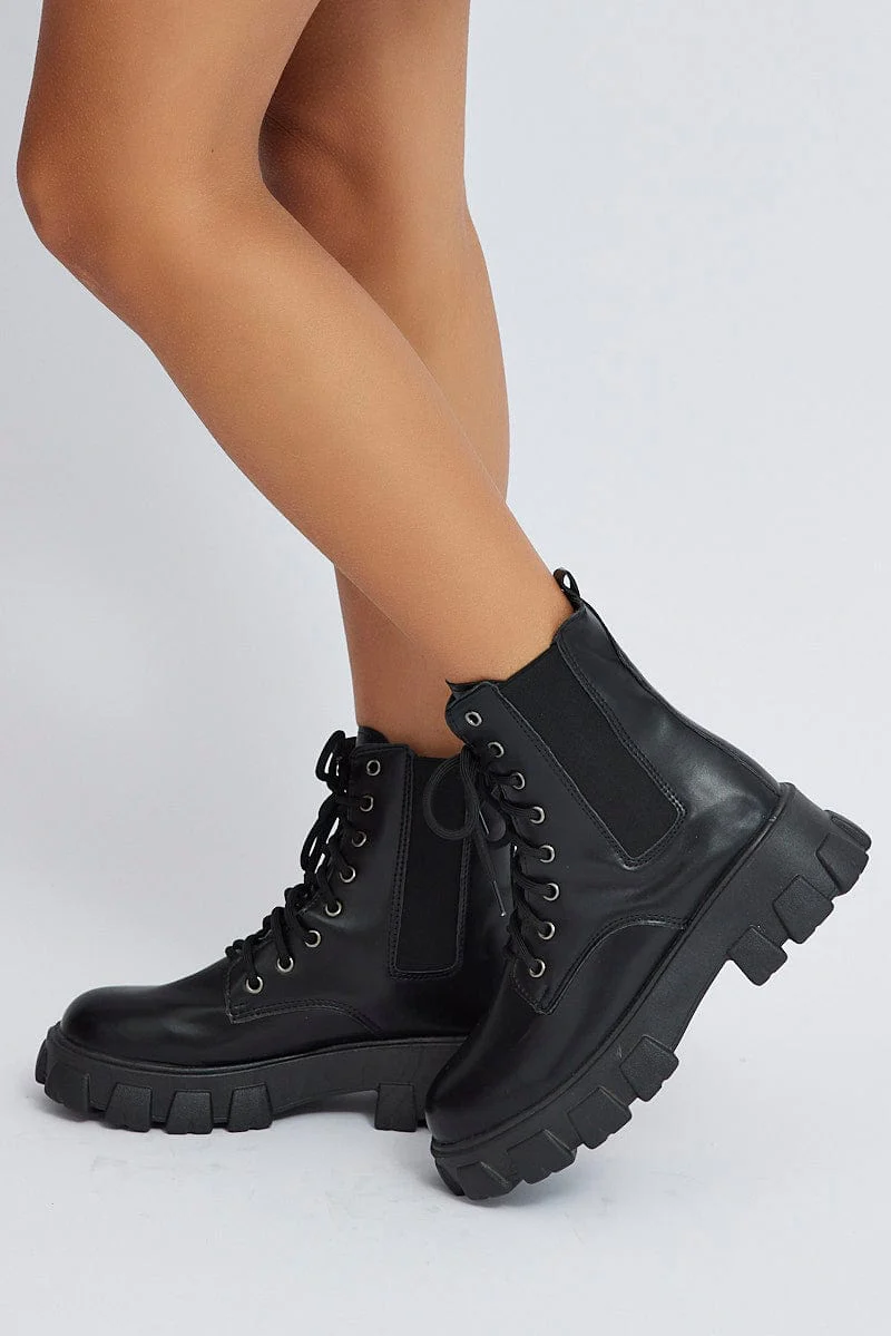 Black Lace Up Chunky Boots