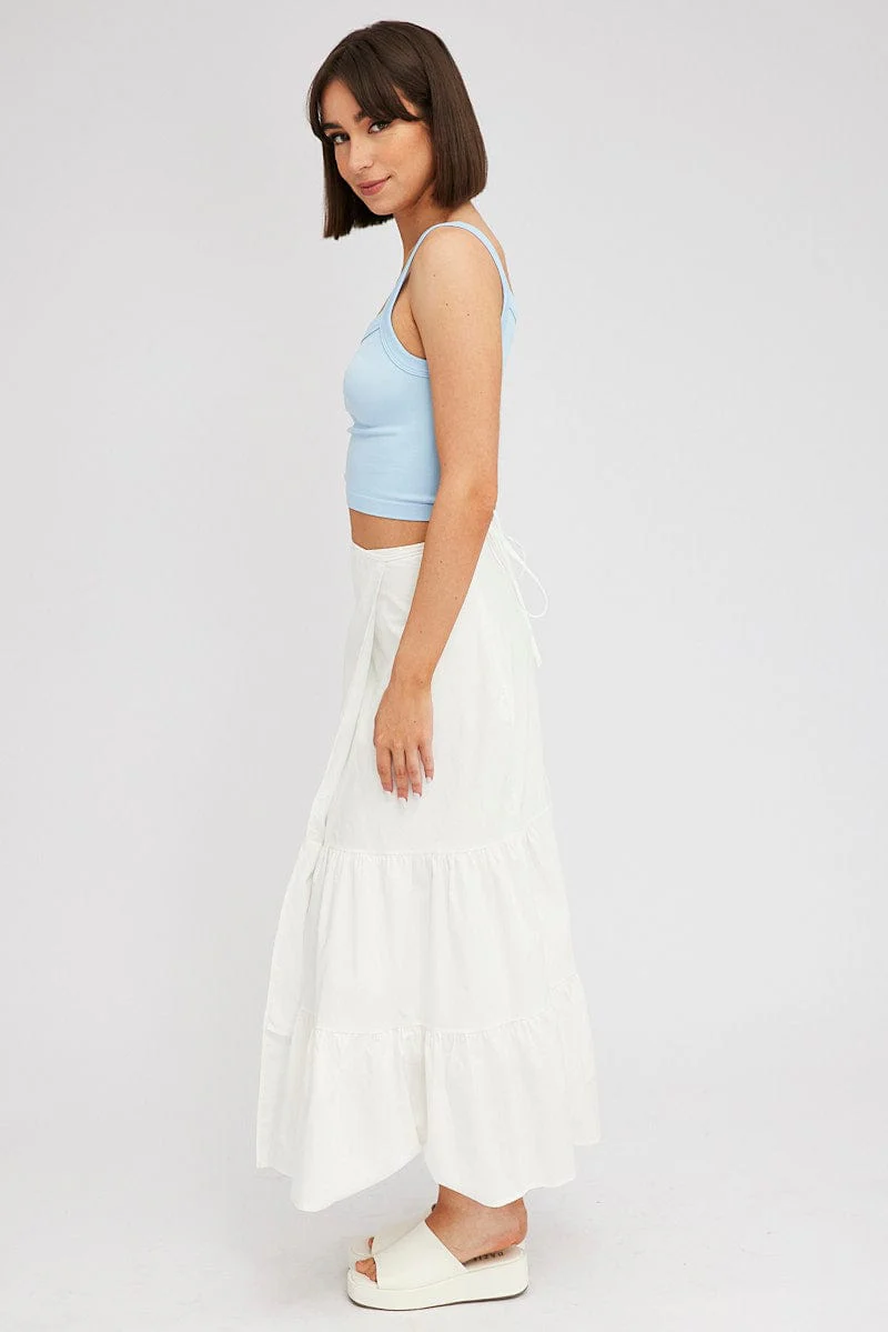 White Wrap Skirt Maxi High Rise