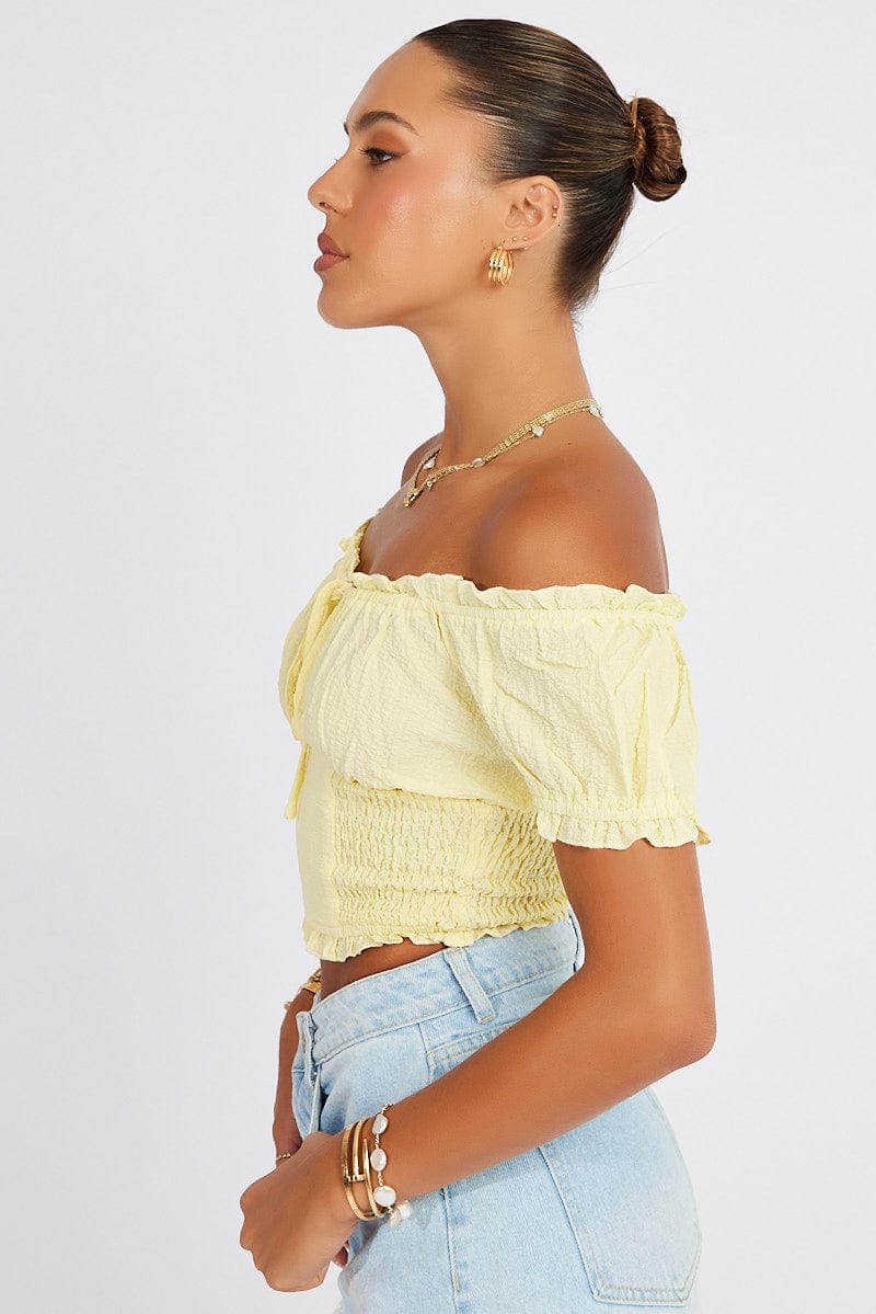 Yellow Ruched Top Short Sleeve