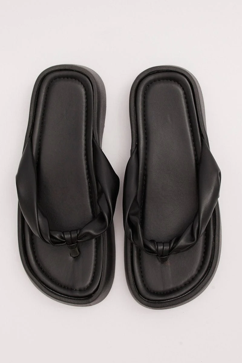 Black Toe Post Chunky Sole Sandals
