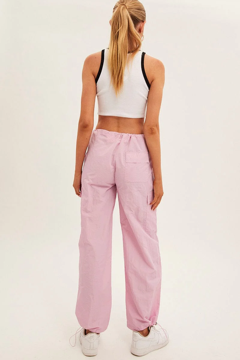 Pink Cargo Parachute Pants