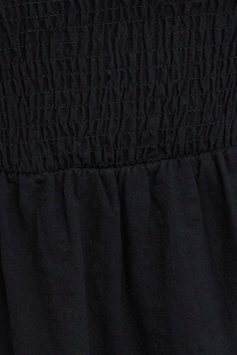 Black Fit and Flare Dress Short Sleeve Shirred