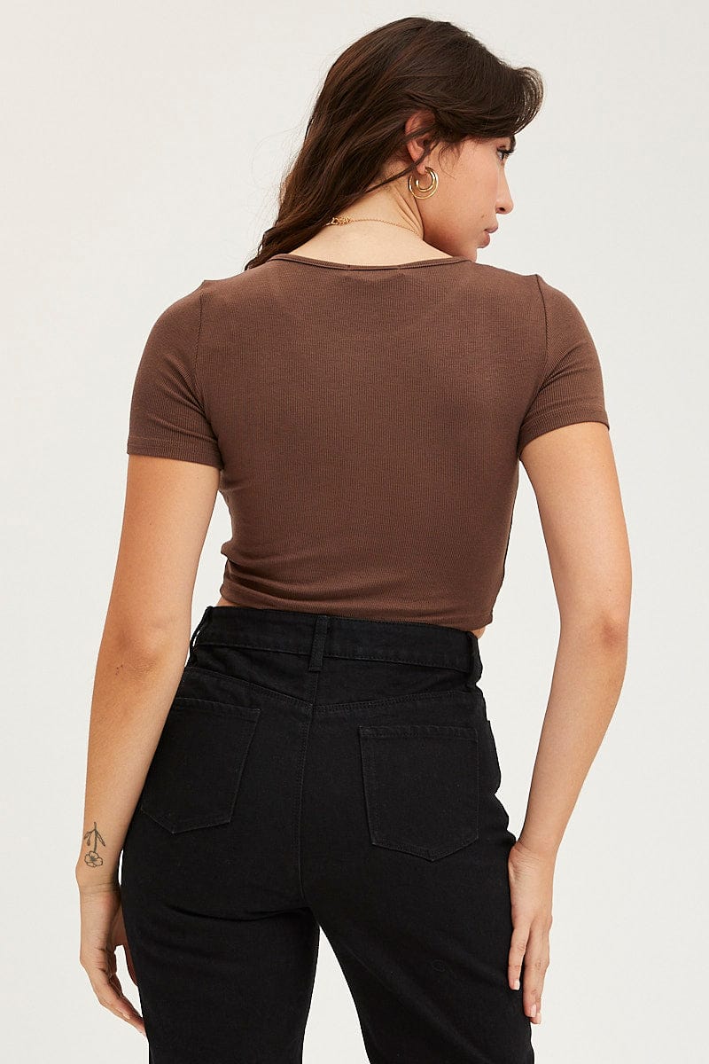 Brown Jersey Top Ribbed