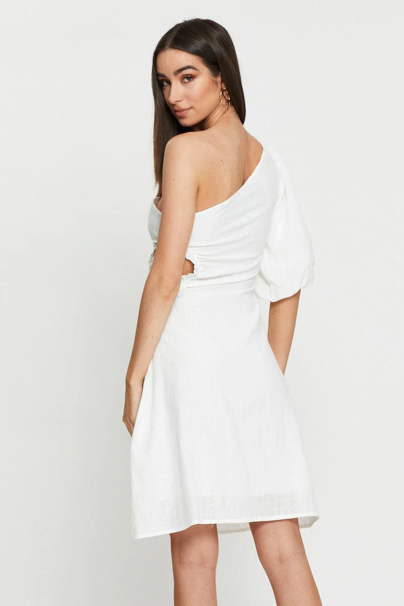 White Midi Dress One Shoulder