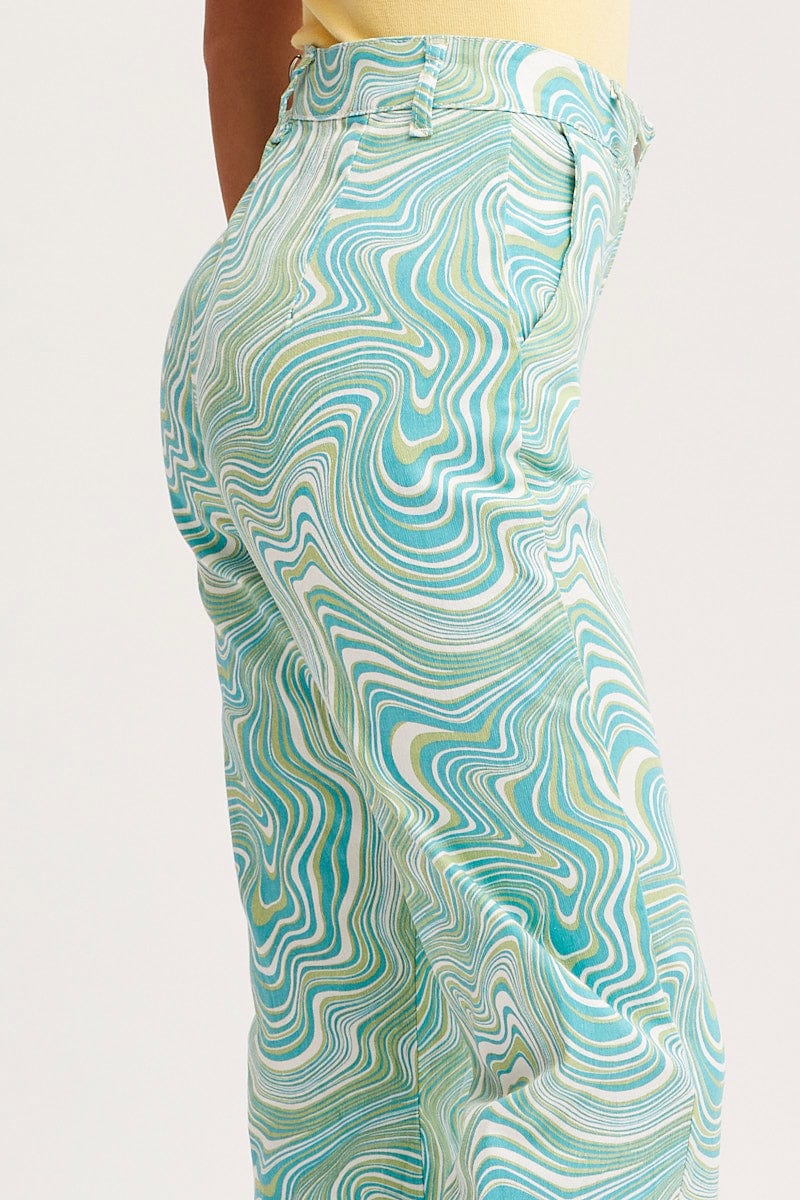 Print Wide Leg Pants High Rise