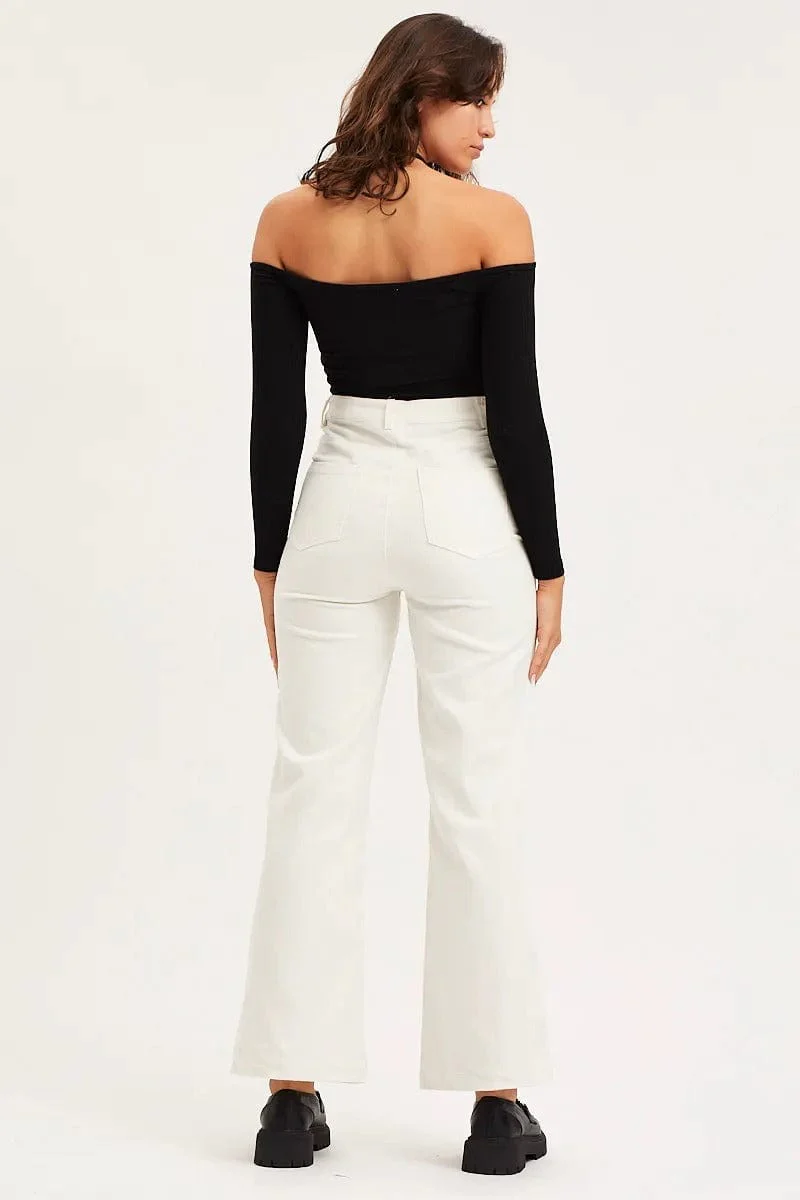 White Wide Leg Pants High Rise Corduroy