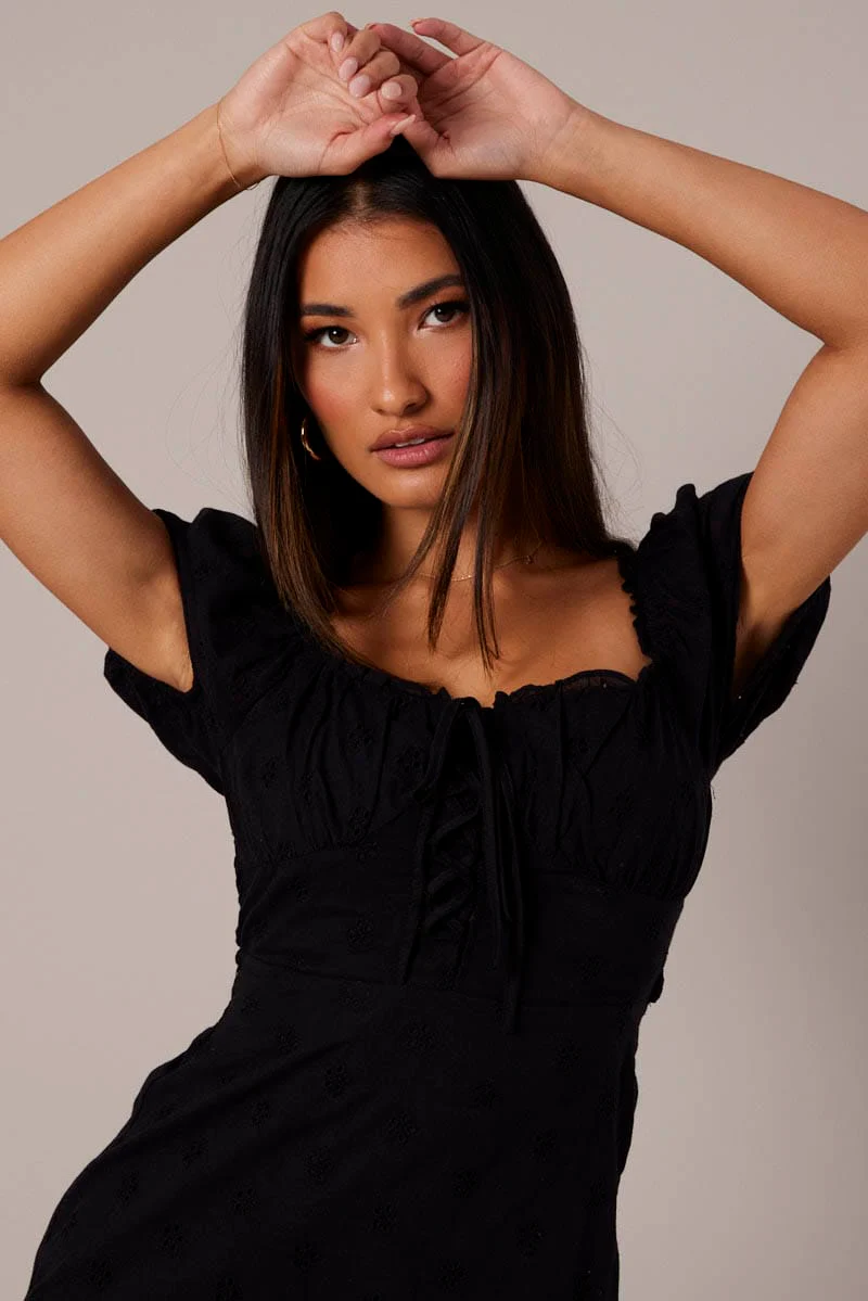 Black Fit and Flare Dress Short Sleeve